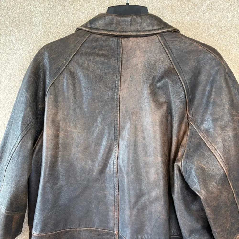 VINTAGE 1990s Brown Leather Jacket Size Large L Patina Motorcycle Coat Mad‎ Max